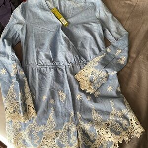 Gianni Bini chambray Lace Trim Romper
